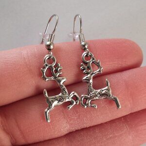Silver Deer Earrings Reindeer Dangle New Christmas Holiday Festive Chic Classic